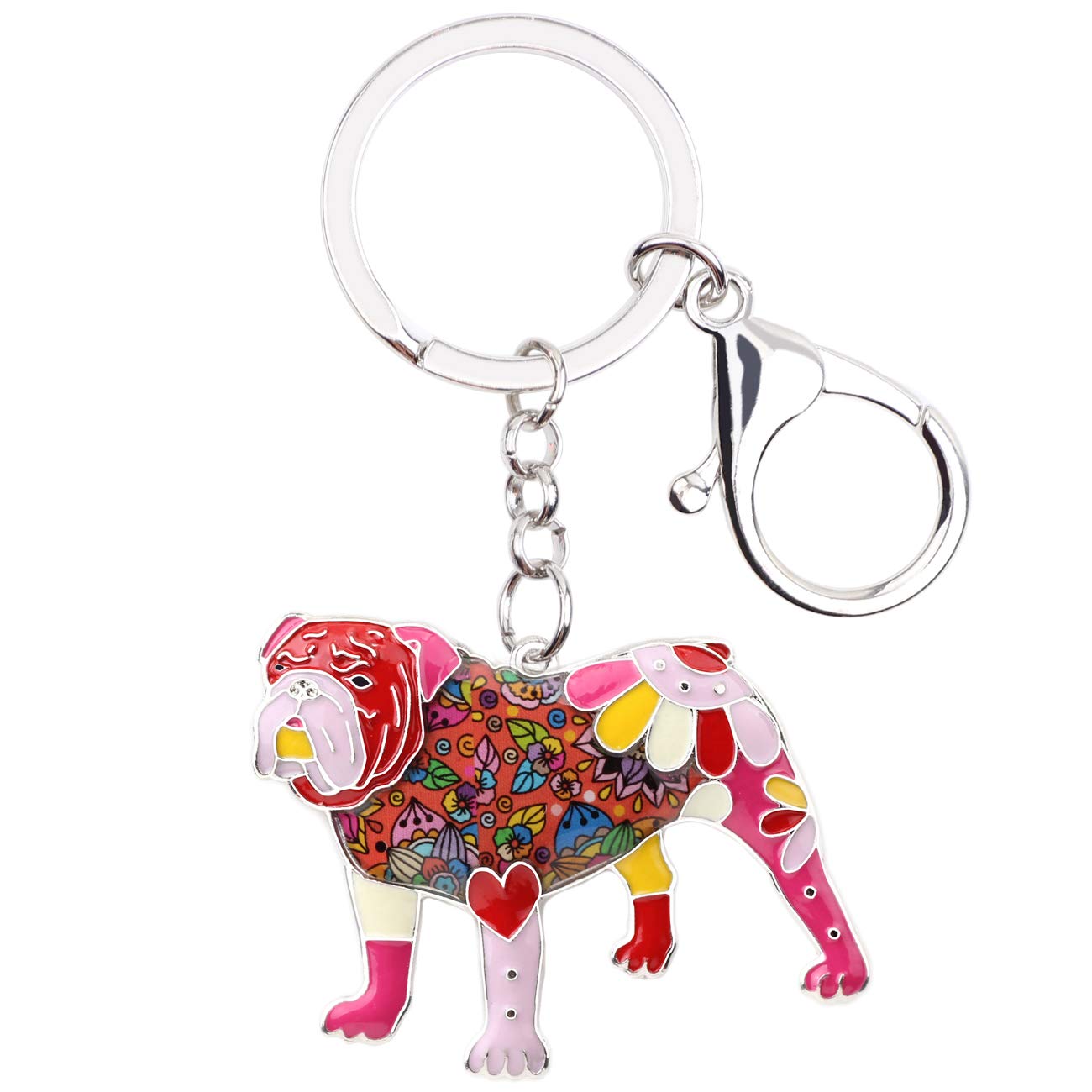 Weveni Women's Red Enamel Alloy English Bulldog Bull Terrier Dog Keychain Accessories Jewelry For Girl Bag Charms (Red)