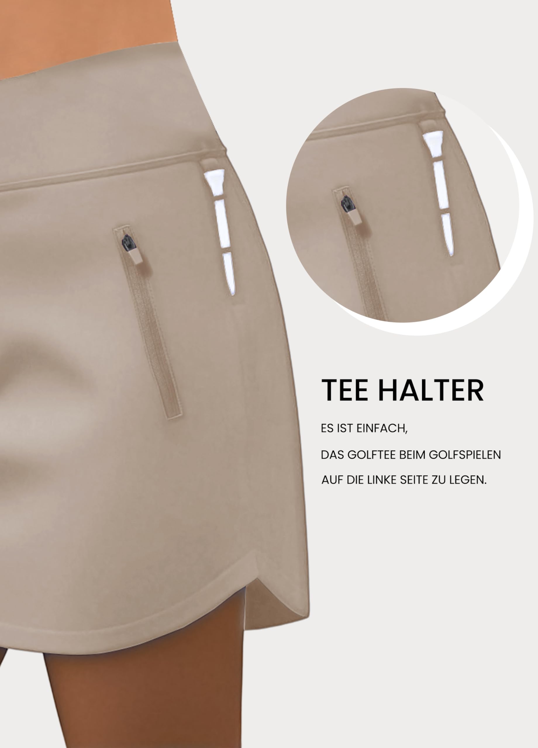 Jhsnjnr Damen Sport Hosenrock mit Reißverschluss Taschen Elastisch Kurzer Wandern Tennisröcke Hohe Taille Laufen Golf Rock