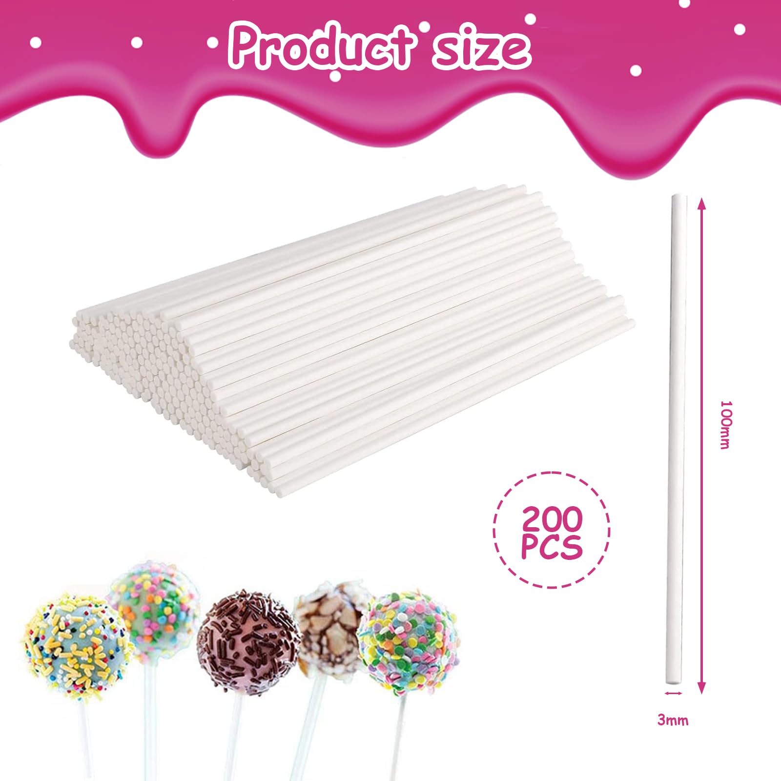 200 Pièces Bâtons pour Cake Pop 10 cm 15 cm Papier Solide Sucettes Gâteaux Desserts Blancs