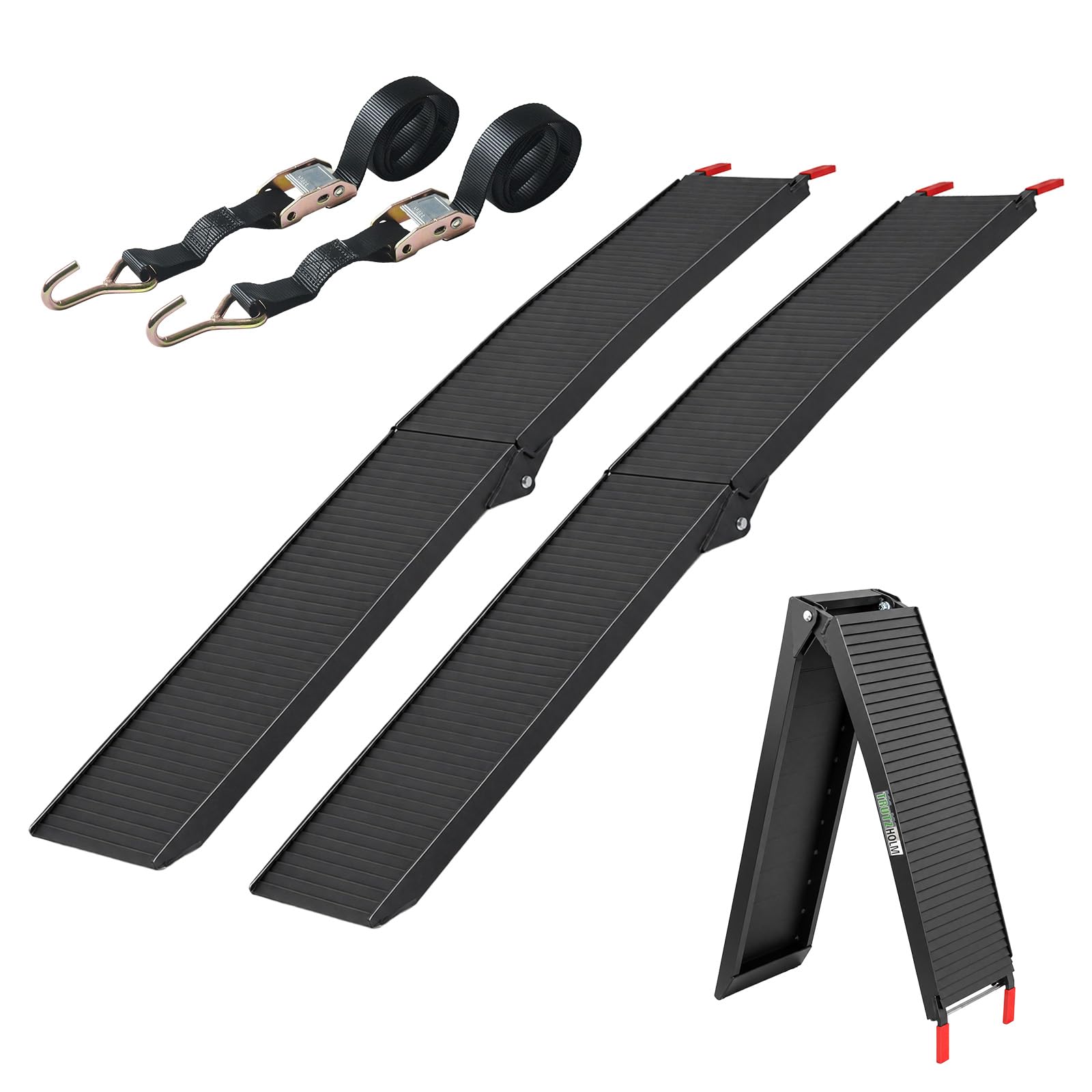 TRUTZHOLM 2X Auffahrrampe klappbar Aluminium Gesamtlänge 205 cm Traglast 680 kg geriffelte Oberfläche gummierte Auflage Rampe Motorradrampe Verladerampe inkl. 2X Spanngurt in schwarz