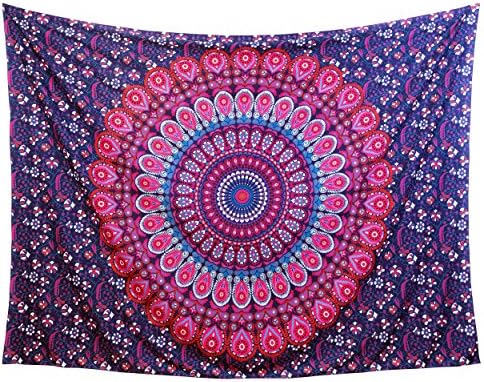 HomeFairy Purple Peacock Mandala Tapestry Wall Hanging - Large Bohemian Hippie Art Decor - Indian Ombre Design - Long Lasting Vivid Colors Machine Washable - Queen Size 80 x 60 inch