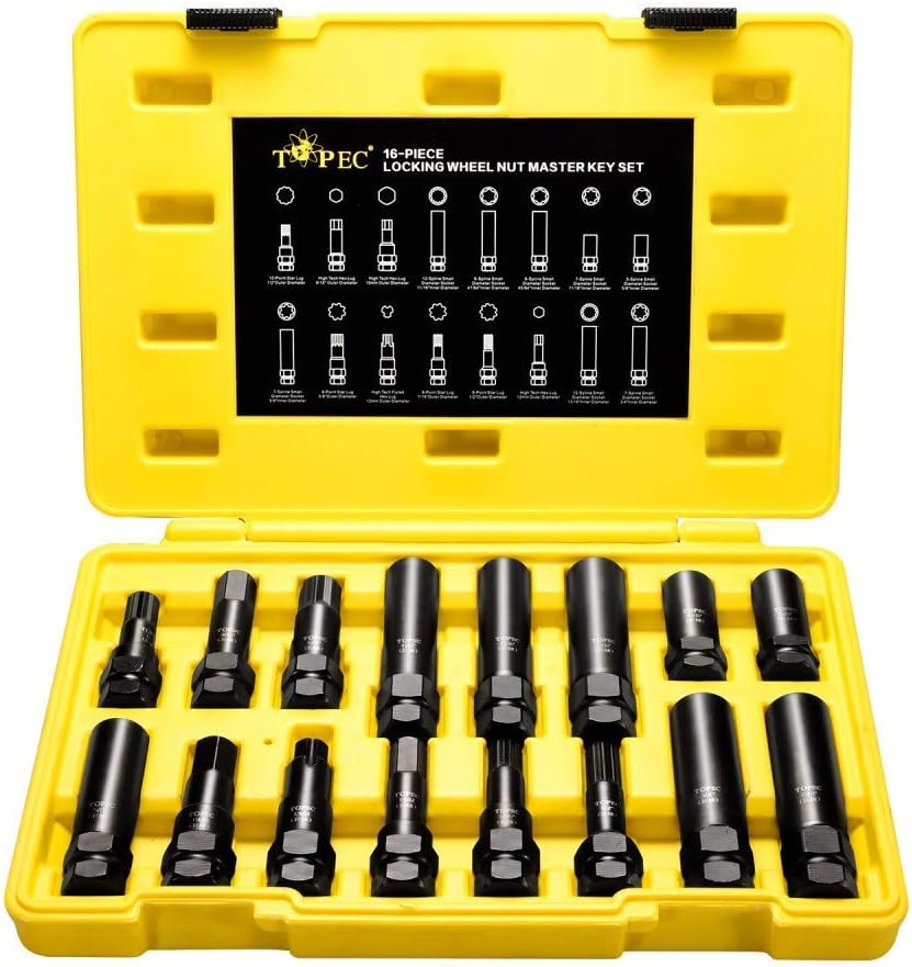 16 SAE Metric Piece Locking Lug Master Key Set, Wheel Lock Removal Kit for The Purpose of Easily Removing Locking Lug Nuts on Aftermarket Wheels