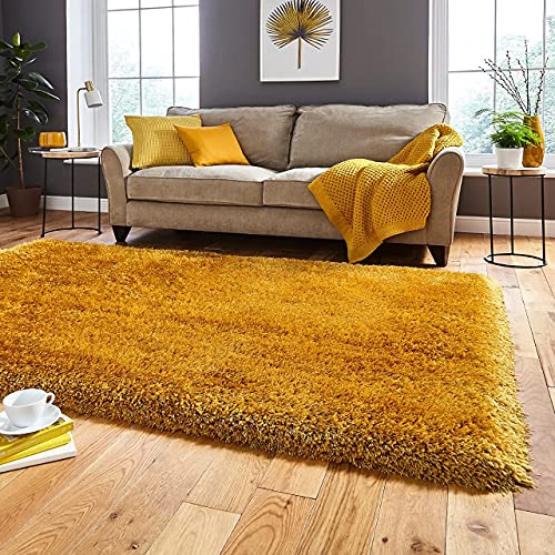 Image of A R Creations Anti Slip Fluffy Fur Plain Area Rug Made with Polyester and Microfiber for Home Office Kitchen Living Room Bedroom and DiningHall (3x5 Feet, Yellow