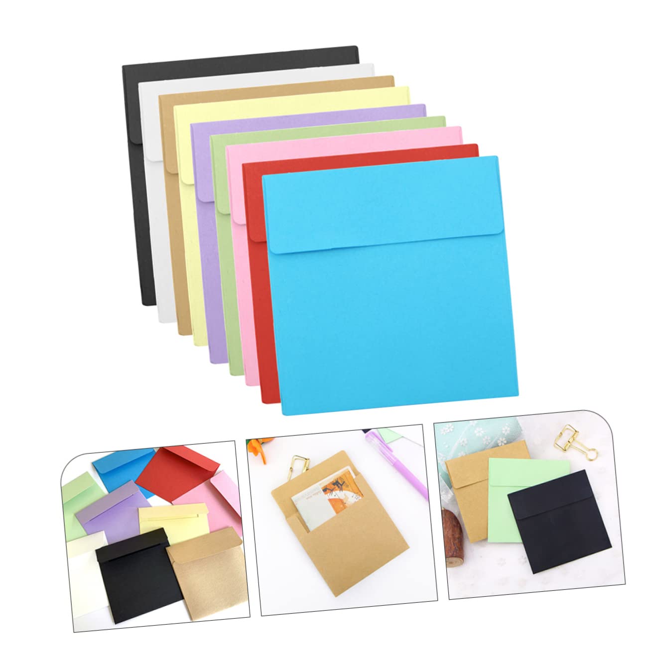 NUOBESTY 2 Set Buste Quadrate Kraft Colorate Per Biglietti E Inviti Carta Resistente Per Carte E Piccoli Regali Copertina Vuota Personalizzabile 100 Pezzi*2