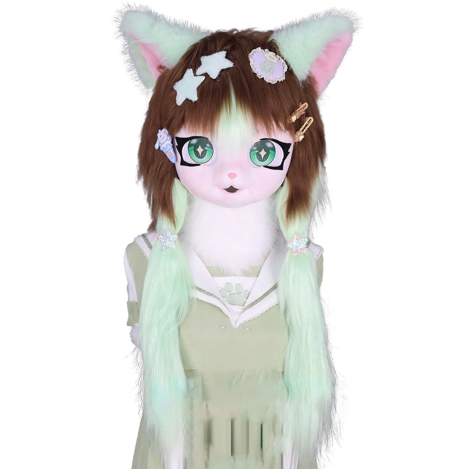 Maska na głowę dla dorosłego kota, kaptur z futrzanym zwierzęciem, miękki pluszowy Kawaii Anime Cosplay maska ​​na Halloween i imprezy(K)