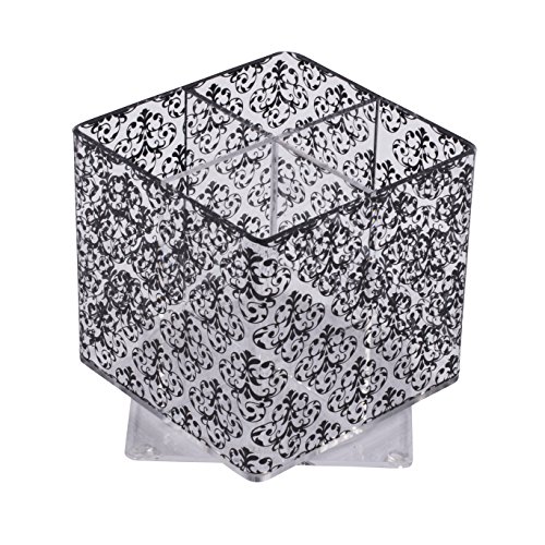 Acrylic Pencil Holder â€“ Black Damask 4 Compartment Rotating Pen Cup â€“ Stationery and Office Supplies Organizer and Sorter by Designstyles