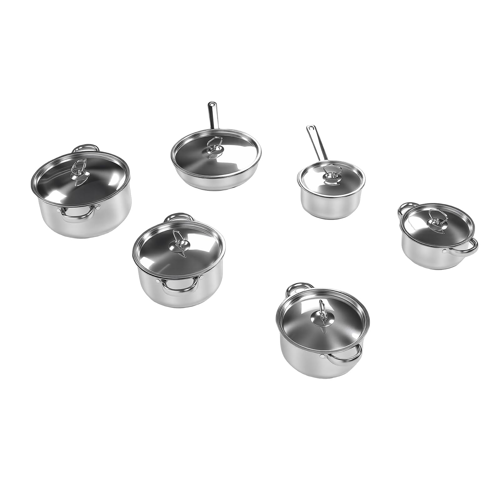 Sonew Juego de Utensilios de Cocina Profesionales de Acero Inoxidable – Juego de Ollas y Sartenes de Cocina de 12 Piezas con Tapas y Utensilios para Estufa de Gas/eléctrica/inducción –