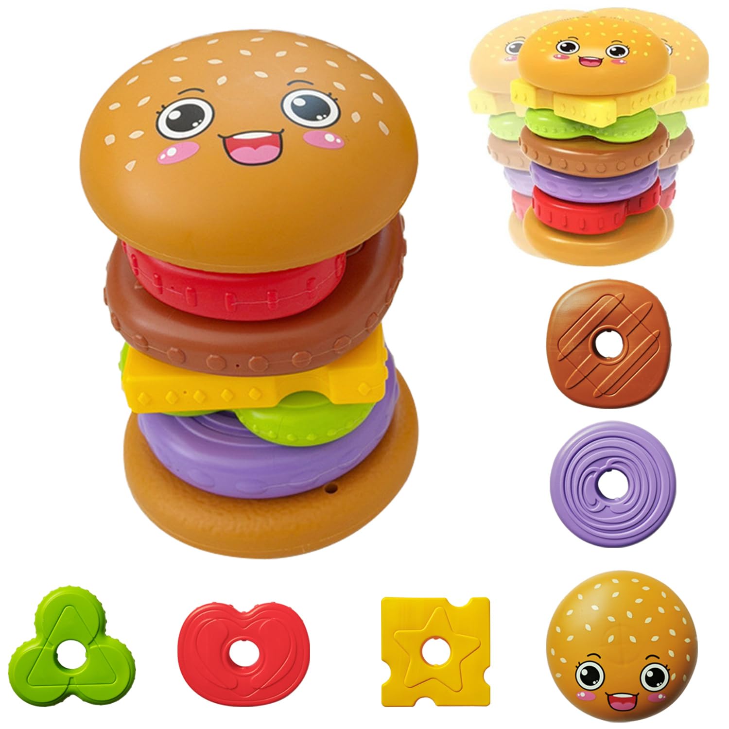 Goujfol Burger stacking toy,Play Food Set,Sorting Toy,Montessori toy Boys Girls Gift