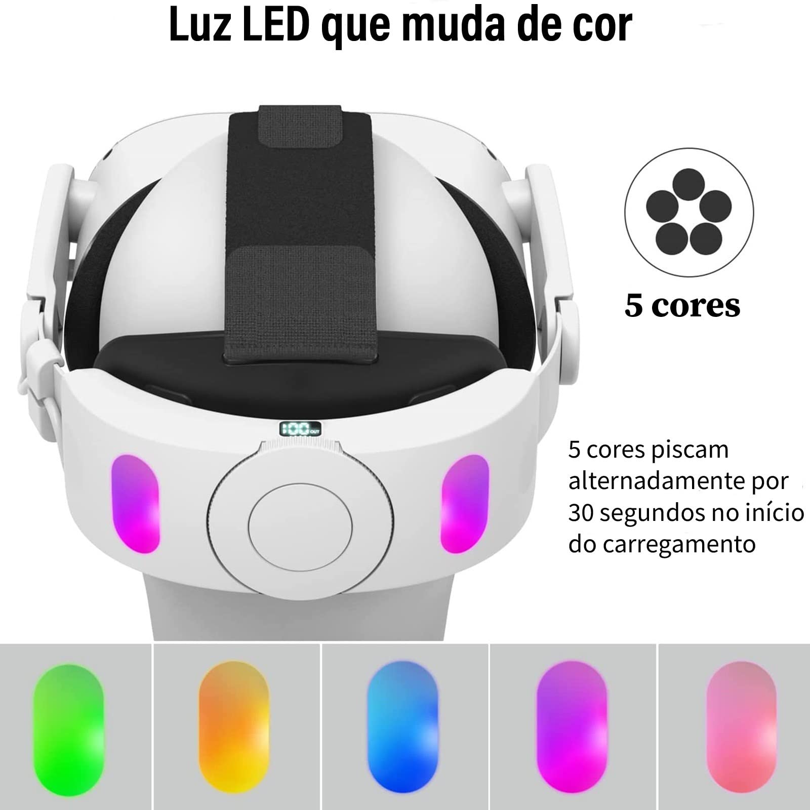 Elite Opaska Z Baterią Do Oculus Quest 2, Regulowana Opaska Na Głowę I Bateria 6000mAh, Lampka Oddechowa RGB, Poprawiają Wrażenia Z Gry I Zapewniają Wygodne Akcesoria VR Dla Dzieci I Dorosłych.