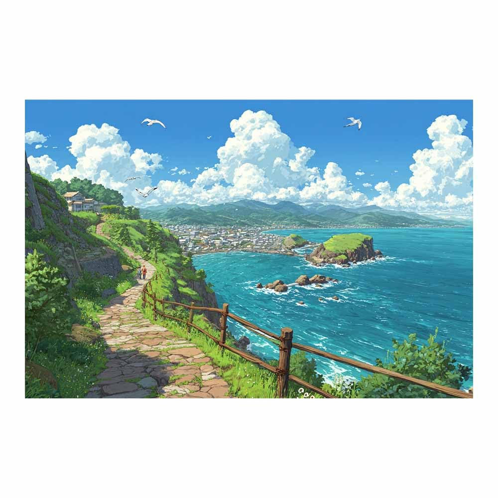 HOQIU Beautiful wall art Ocean Viewss Pathway canvas artwork for wall, art prints, For living room, bedroom, bathroom, dining room, painting and decor.(Multicolor)-80x120cm Unframed