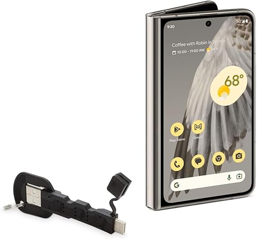 BoxWave Cable compatible con Google Pixel Fold - Cargador de llavero USB tipo C, llavero USB tipo C a cable USB tipo A de 8 pulgadas, color negro