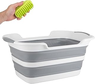 Gigco21 Collapsible Pet Bath Tub and Laundry Basket with Drainage Hole - Foldable Plastic Wash Basin Bath Pool for Small Dogs Cats, Container Organizer Bucket Bin Storage for Home Indoor Outdoor Use