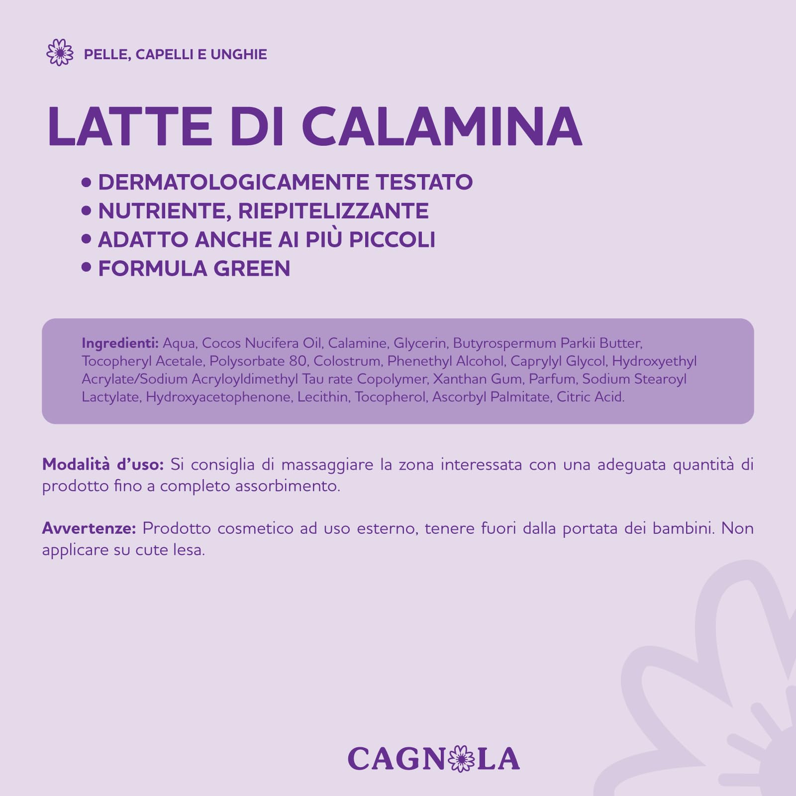 CAGNOLA Crema Fluida Lenitiva Idratante Latte di Calamina 150 ml per Arrossamenti Scottature Punture di Insetto