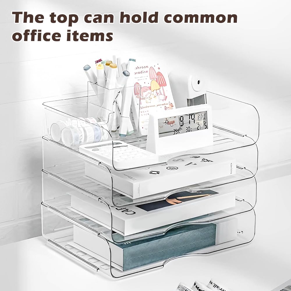 Document Stacker 4-Tier Stackable PET Paper Trays - Clear Desktop ...