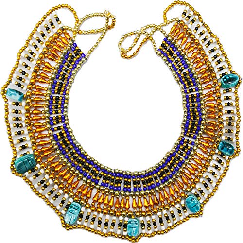 Cleopatra Antiguo Egipto Danza del Vientre, Collar Pectoral Hecho a Mano en Egipto (Morado Blanco M1)