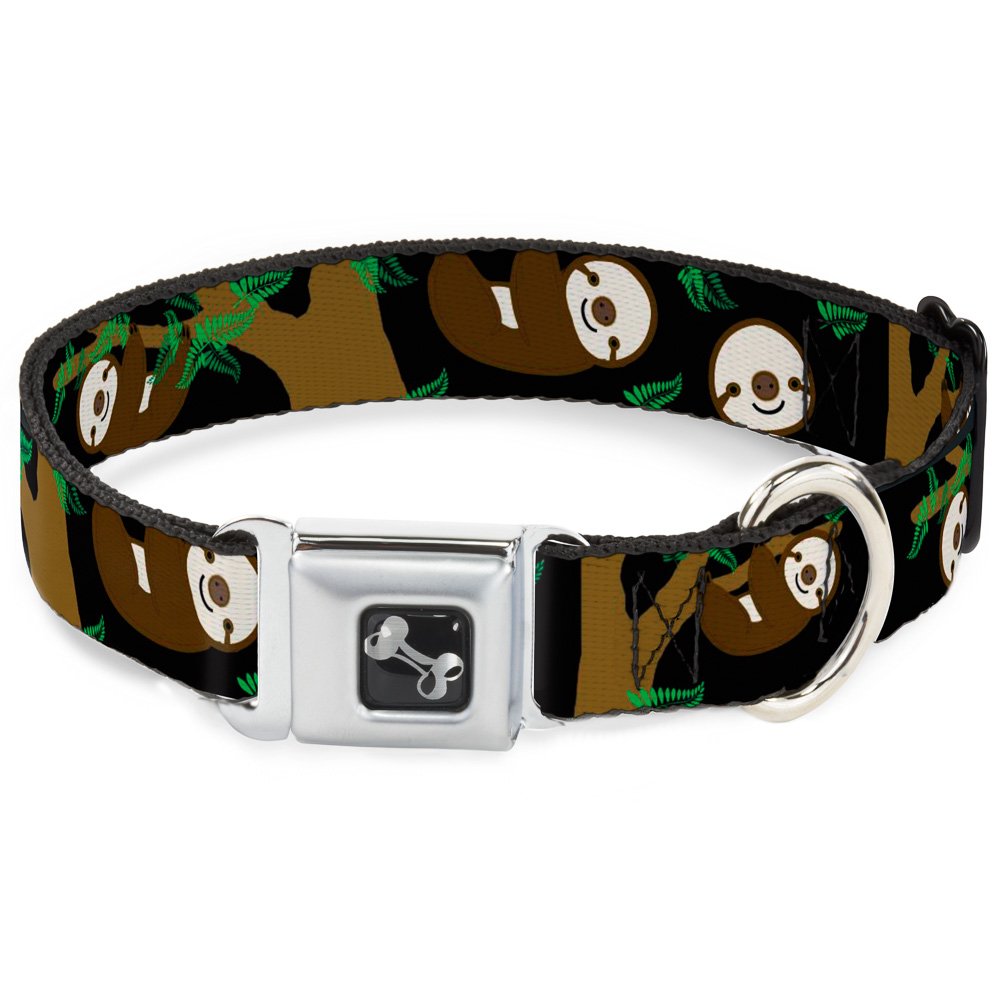 Collier de chien noir imprimé paresseux suspendu avec boucle en os