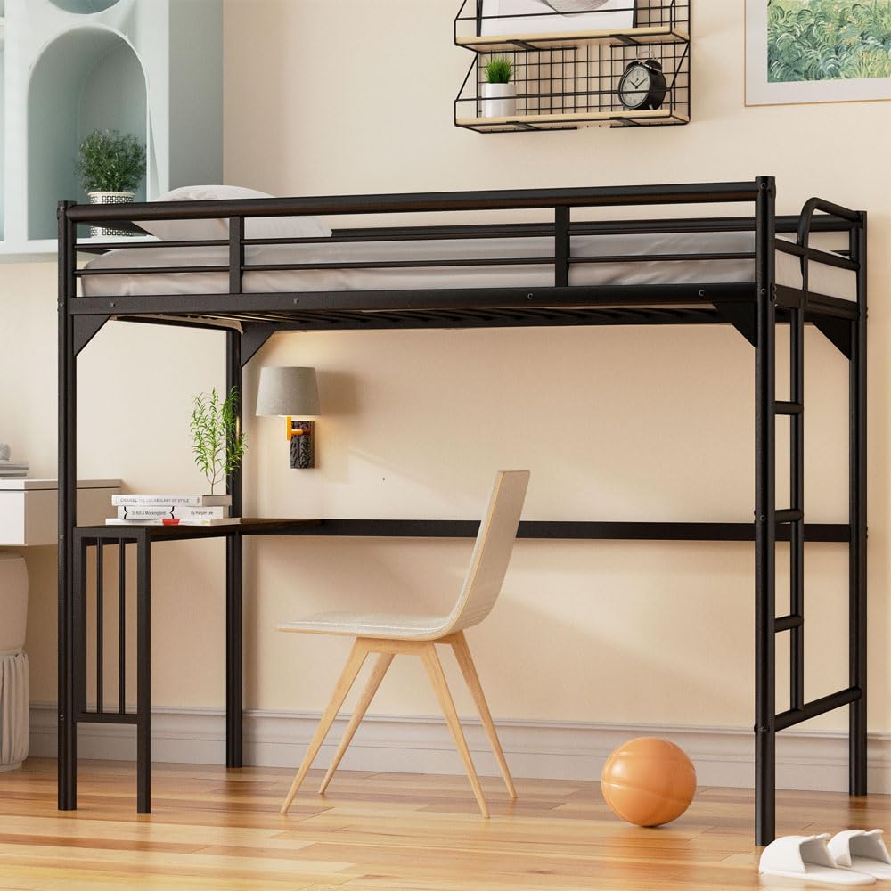 SEE SPECIFICATION Metal Loft Bed,Metal Twin Loft Bed Frame,Mattress Foundation,Space-Saving,Noise Free, for Adults/Teens,No Box Spring Needed,Easy Assembly,Twin (Black)