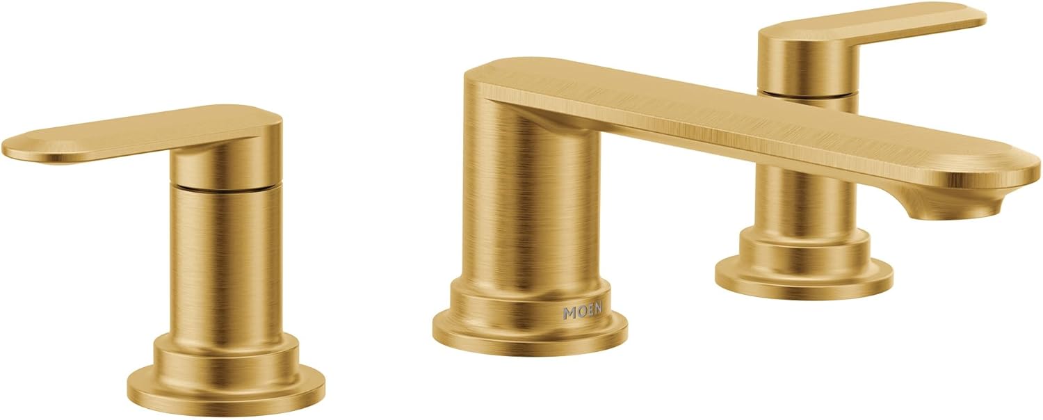 Moen Greenfield Brushed Gold Two-Handle Roman Tub Faucet, Contemporary Deck Mounted Bathtub Filler, Valve Required, T6503BG