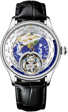 HEMUDU Real Tourbillon Mechanical Luxury Watch Mens Earth Dial Enamel Sapphire Waterproof Watches for Man Skeleton with Diamond