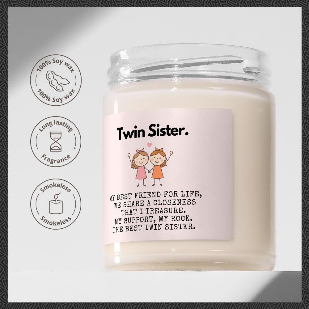 Twin Sister Gifts - Luxury Soy Wax Candle - Vanilla, Jasmine, Sugared Almond - Makester, White - Image 2