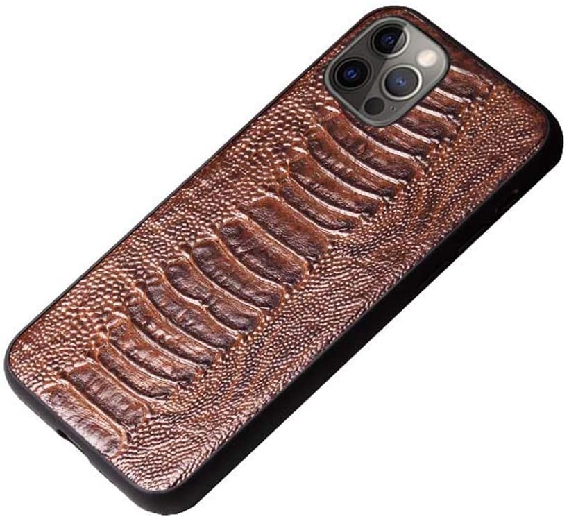 Coque iPhone 12 Pro Max anti-rayure étui cuir autruche café 6,7"
