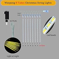 Vista 5 de Luces de Navidad al aire libre de lluvia de meteoritos de 12 pulgadas, 8 tubos, 192 luces LED de carámbano de nieve en cascada para árbol de Blanco