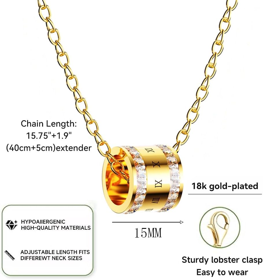 18K Gold -Plated Necklace For Women,Elegant Gold Chain Necklace with Crystal-Accented Cylinder Pendant - Image 6