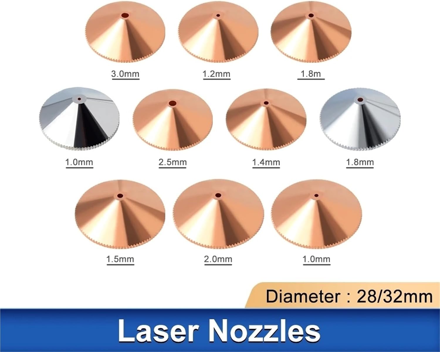 D28 D32 Laser Nozzle Single Double Chrome-plated Layers Caliber 1.0-5.0mm 1Pcs