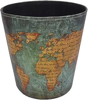 JIANEEXSQ Wastebasket British Style Trash Bin Union Jack World Map Pattern PU Leather Waterproof Decorative Trash Can Garbage Can 10L (World Map)