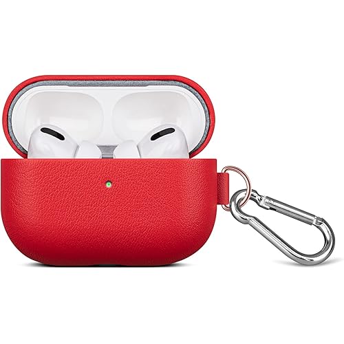 Lopie Leather Case with Keychain for AirPods Pro, Portable Real Leather AirPods Pro Case Cover for Woman - Red