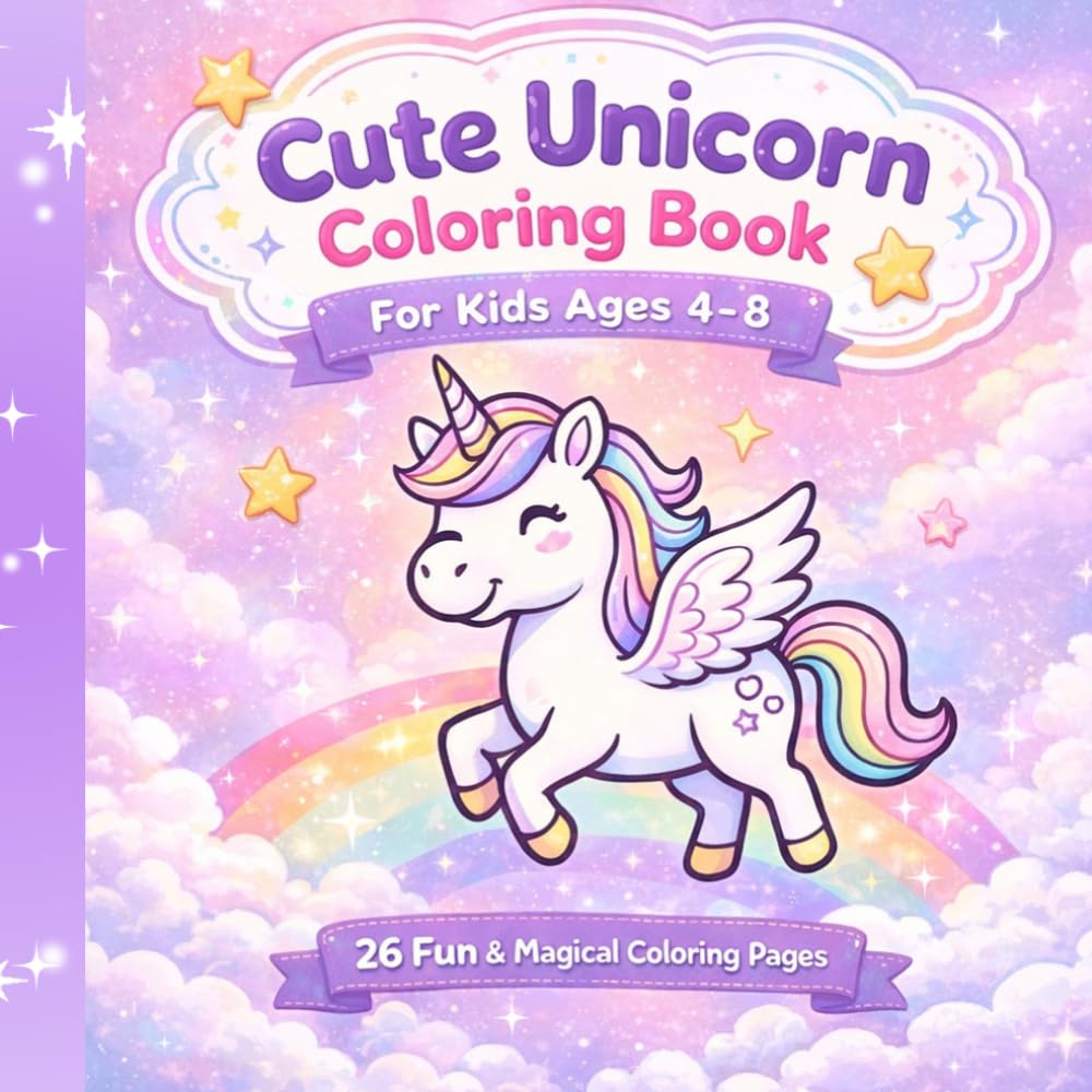 Cute Unicorn Coloring Book for Kids Ages 4-8: 26 Fun and Magical Unicorn Coloring Pages for Girls and Boys