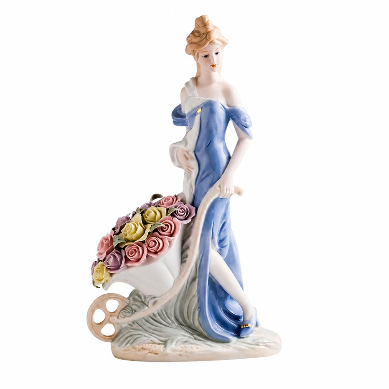 Gralara Figurine en Porcelaine Artinal | Finition Émaillée, Statute Femme Roses, Fait Main, Sculpture Femme, pr lon, Console D'entrée