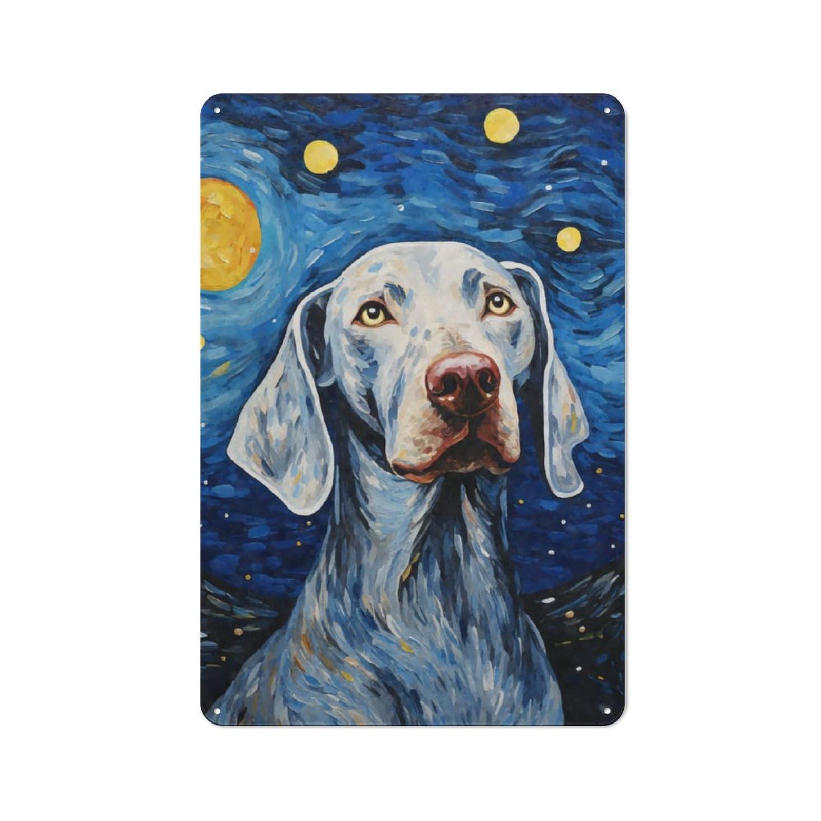 Junmoney Weimaraner Starry Night Metal Wall Sign 30X20cm Featuring For Home Bar Wall, Suited To Bar Sign Collectors