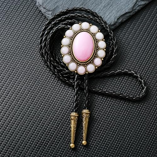 Image of GelConnie Bolo Tie for Men Women Western Cowboy Turquoise Leather Necktie | Natural Stone Bolo Tie Necklace for Women Rodeo Cowboy Leather Necktie Native American Western Cowgirl Ties Adjustable Cord