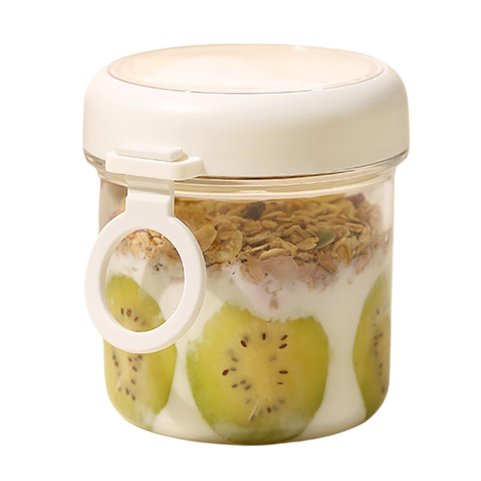 anwhriet Breakfast Pots Glass – 17oz Overnight Oats Containers with Lids & Foldable Spoon, Airtight Leakproof Yogurt Jar, Portable Meal Prep Container with Handle White