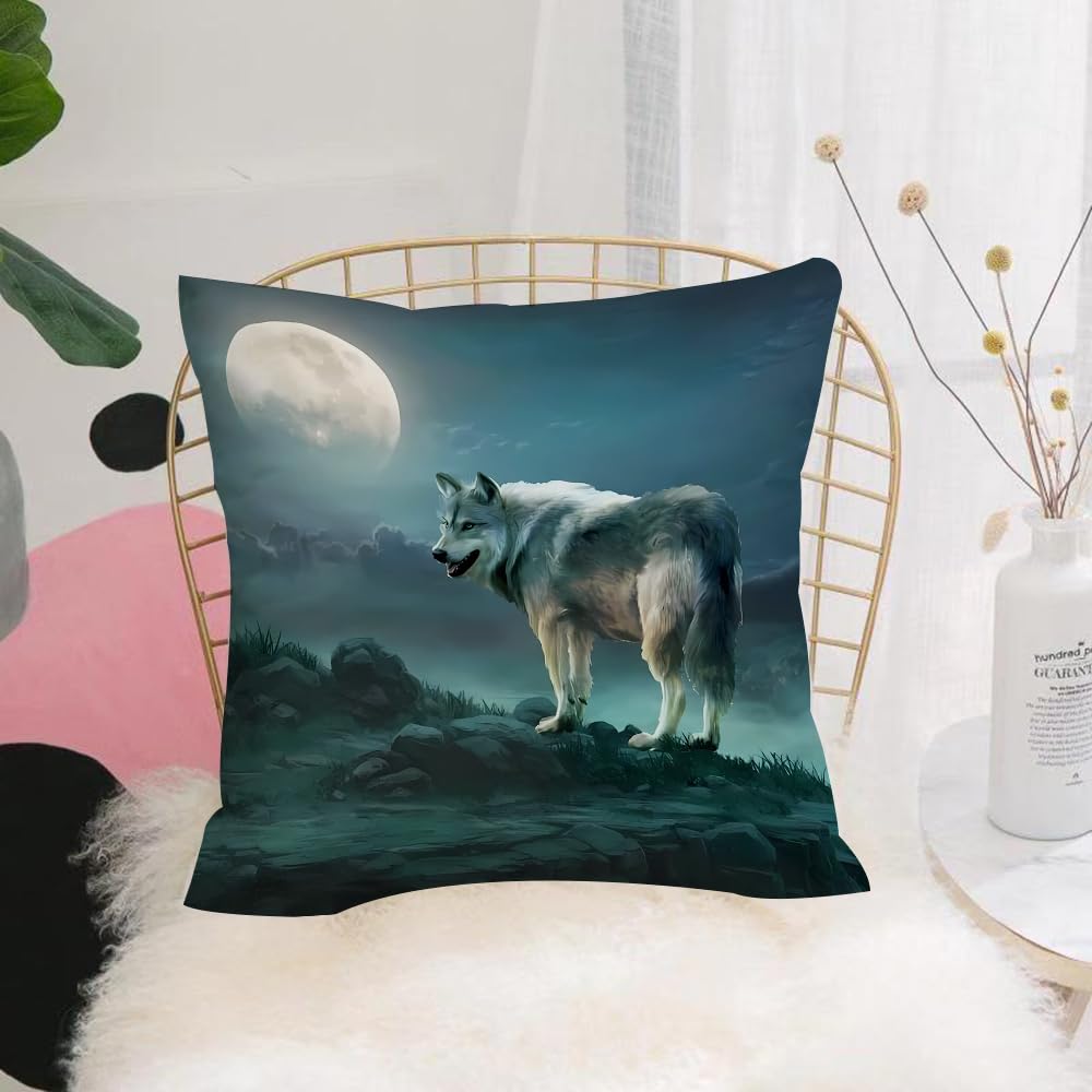 Hyosxw Silhouette Of Wolf Howling At The Full Moon - A6 Cushion Cover,Throw Pillow Case Home Decorative For Living Room Bedroom Sofa Chair 18X18 Inch,Silhouette Of Wolf Howling At The Full Moon,Pillowcase 45X45cm