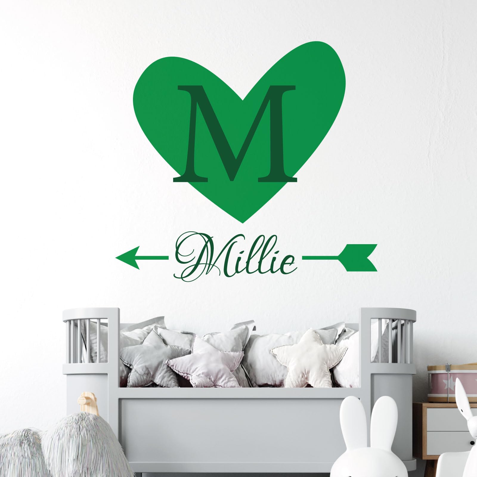 Heart & Arrow - Personalised Name, Initial Letter, Children Nursery Bedroom Decal Wall Sticker [Medium] [Cactus]