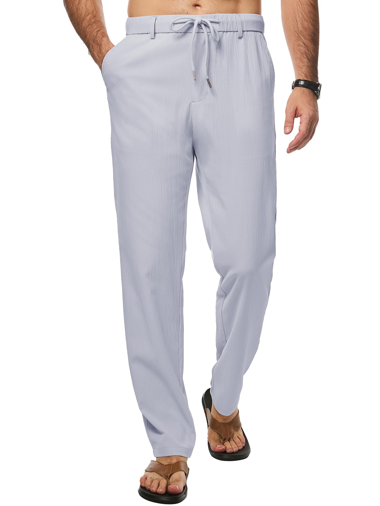 JMIERR Men's Linen Drawstring Pants Elastic Waist Drawstring Lightweight Trouser Casual Yoga Summer Beach Pant