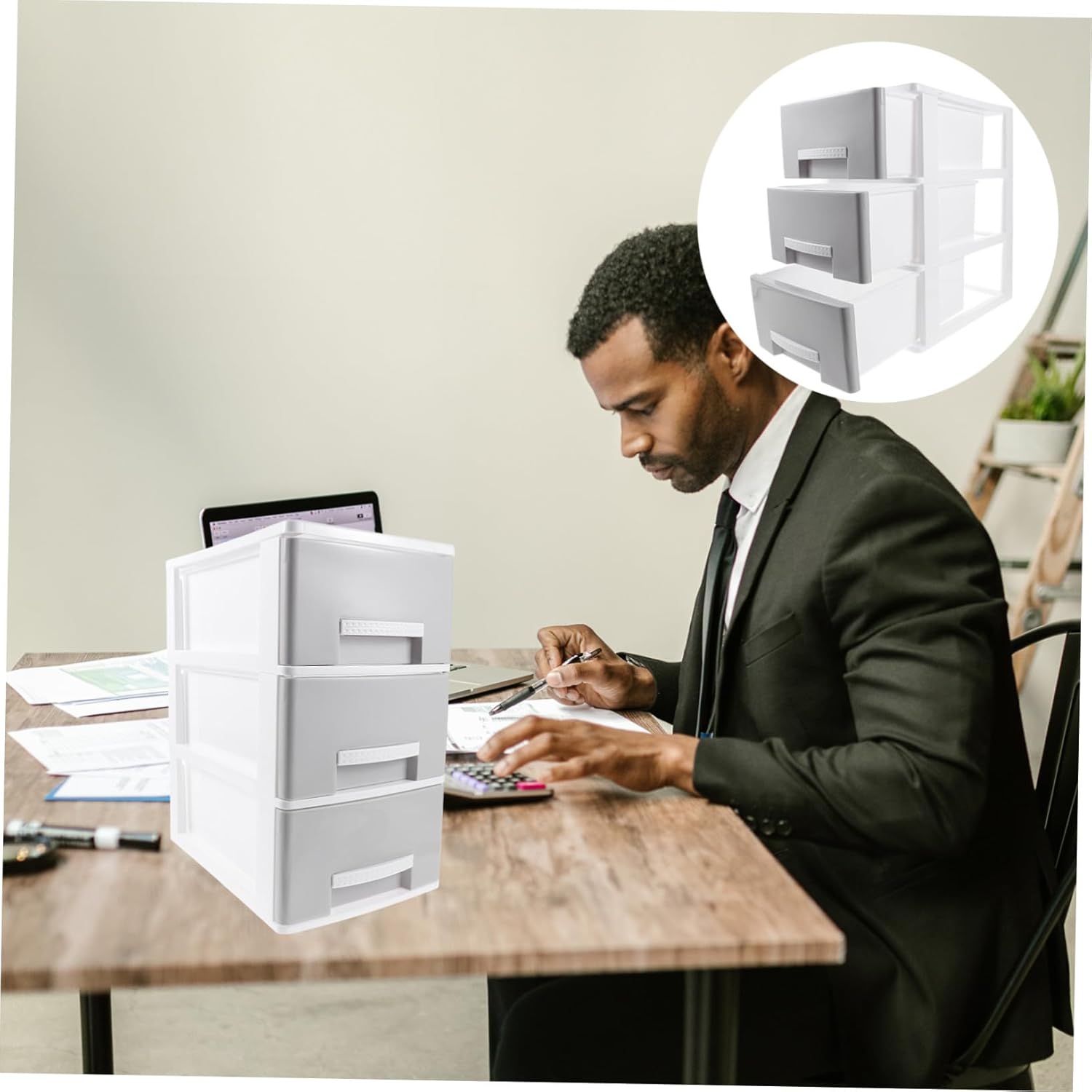 Plastic Drawer Storage Organizer Box for Desktop Lightweight Desk Storage Cabinet with Large Capacity for Office Files Stationery and Sundries Easy-clean Gray Desktop Organizer