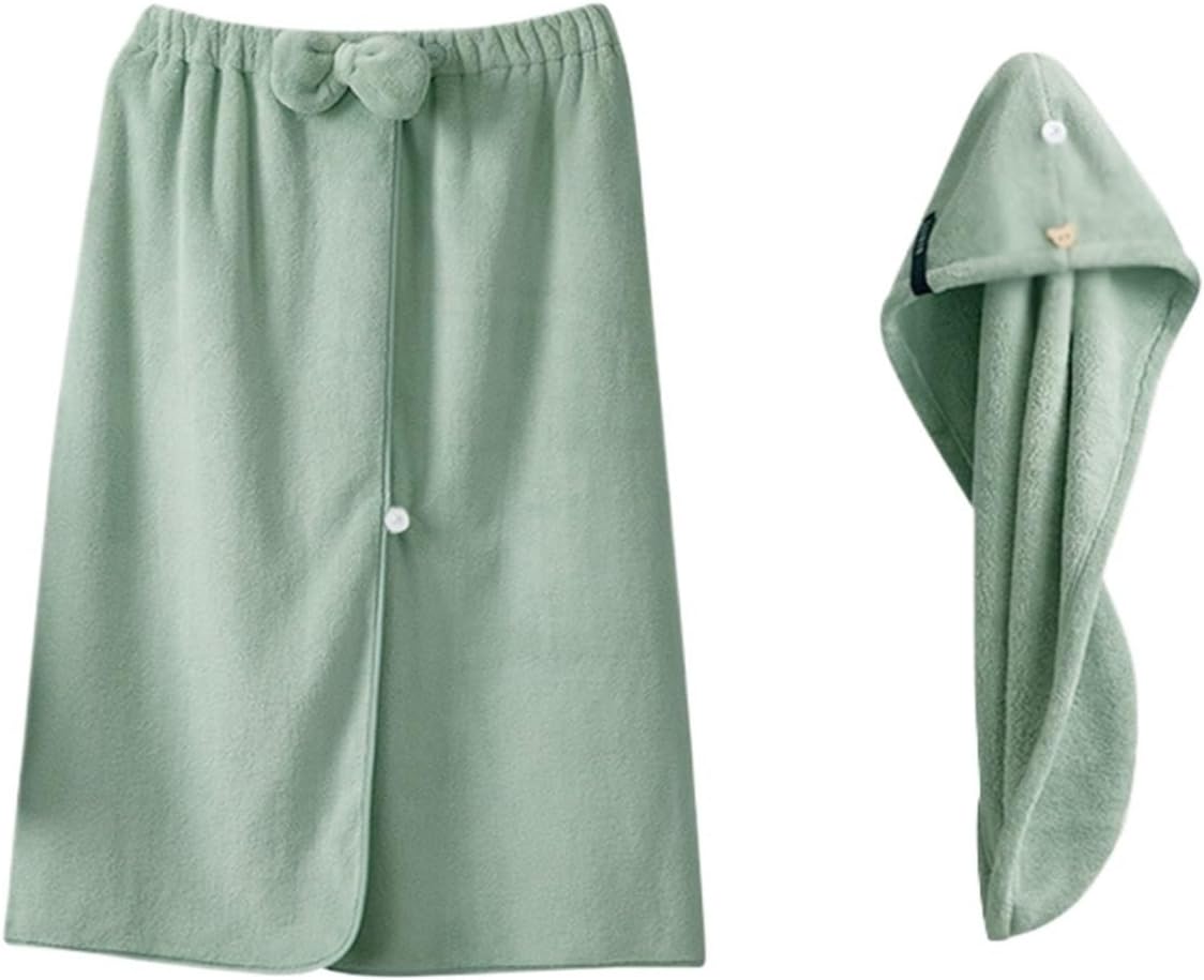 JSEIAJB Bath Towel Household Ladies Can Wear A Towel Dry Hair Cap Three-Piece Adult Bath Skirt(Gray)