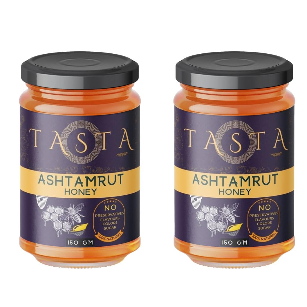 TASTA Ashtamrut Honey |100% Pure Raw Natural Unprocessed | Organically Produced | Ayurvedic Honey infused with natural herbs | 150 gms - Pack of 2