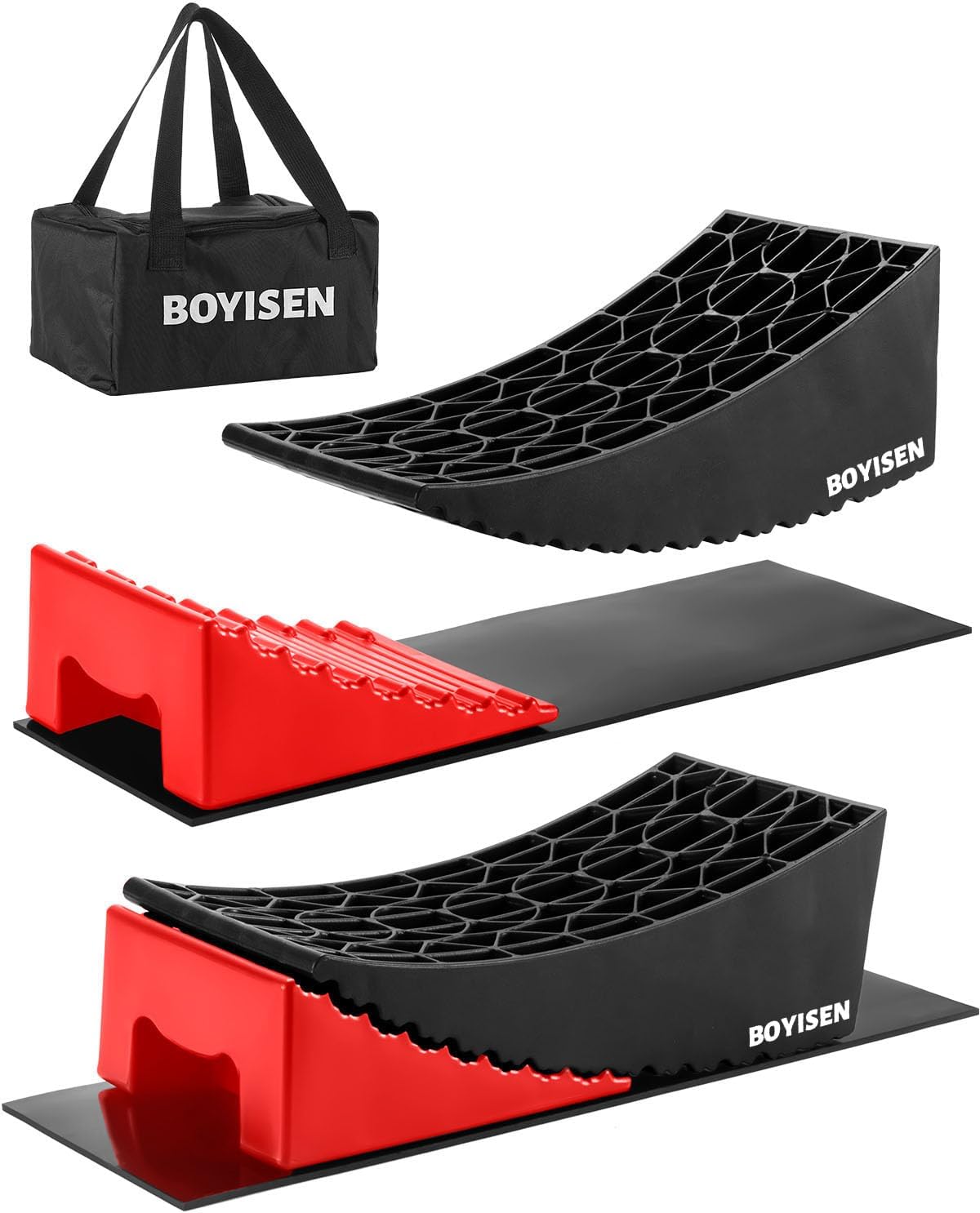 BOYISEN Camper Levelers 2 Pack - RV Leveling System Ramp Kit, Improved Non-Slip Design, Support Two Axles, Up to 35,000lbs, RV Leveler for Travel Trailer Faster & Easier Than Camper Leveling Blocks
