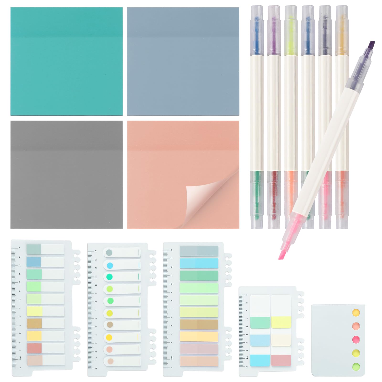 MirraSwit 1040 Pcs Transparent Sticky Notes Set including 6 Highlighters, Waterproof Colorful Clear Sticky Notes