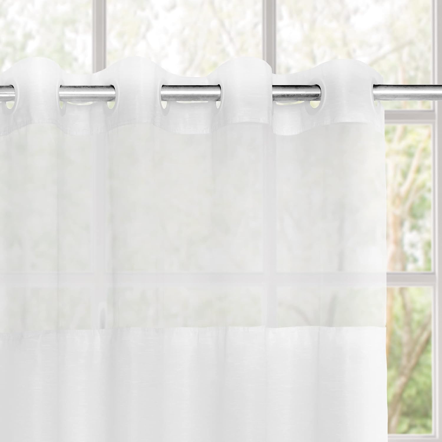 No Hooks Needed Textrue Fabric Shower Curtain with Snap in Liner - Hotel Grade, Spa Like - 71x74 inch, White
