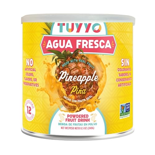 TUYYO Pineapple Agua Fresca - Mezcla instantánea de bebida en polvo fruta real + agave. CERO sabores o colores artificiales. Sin tintes, sin gluten,
