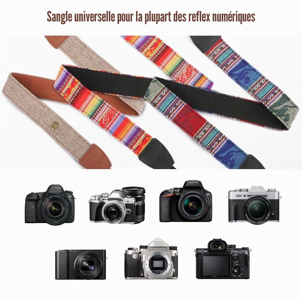 MoKo Sangle pour Caméra, Ceinture de Cou en Toile de Coton Tressée avec Bandoulière Réglable pour Tous Les Appareils Photo Numériques DSLR Canon, Fuji, Nikon, Olympus, Pentax, Sony - Kaki