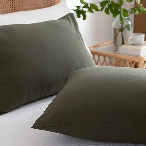 Miniatura 7 de Funda de edredón verde oscuro tamaño King, 100% microfibra lavada, juego de ropa de cama de 3 piezas verde oliva casual sólido para hombres y