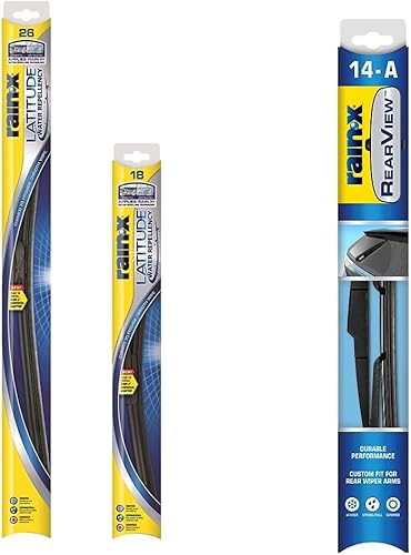 Rain-X 810161 Latitude - Limpiaparabrisas 2 en 1 repelente al agua, 66 cm y 45.5 cm y limpiaparabrisas trasero Rain-X 850026 14-A para visión