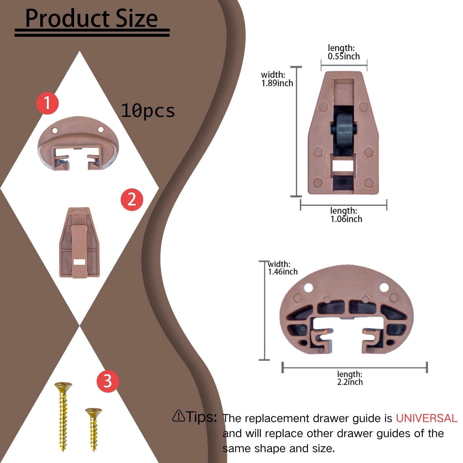 Drawer Guide Kit, 10 Pcs Drawer Repair Parts 1.89×2.2×1.46 Inch, Drawer Slides for kenlin Rite-Trak II Replacement Drawer Track Slide Kit Replacement 168 Track Guides (Brown)