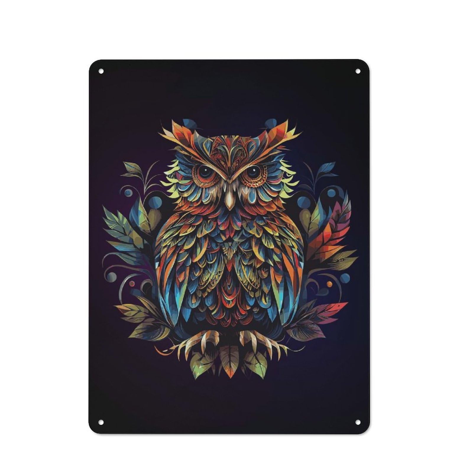 Junmoney Style-1 Metal Plaque 40X30cm With Abstract Owl Painting For Pub Or Café, Retro Decor, For Pub Decor Enthusiasts Refreshing A Room In Autumn